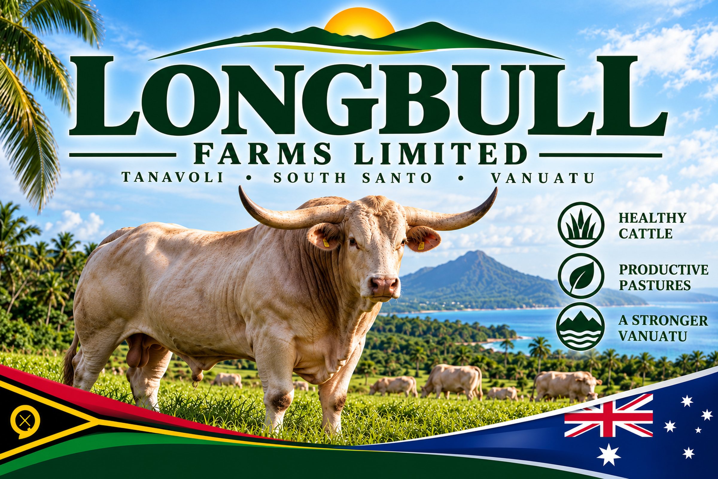LONGBULL Farms Limited — Tanavoli, South Santo, Vanuatu. Healthy cattle, productive pastures, a stronger Vanuatu.